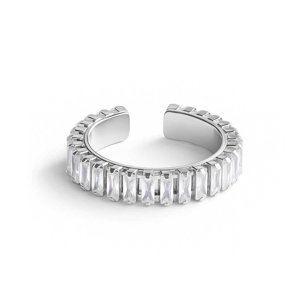 Anello baguette bianca argento