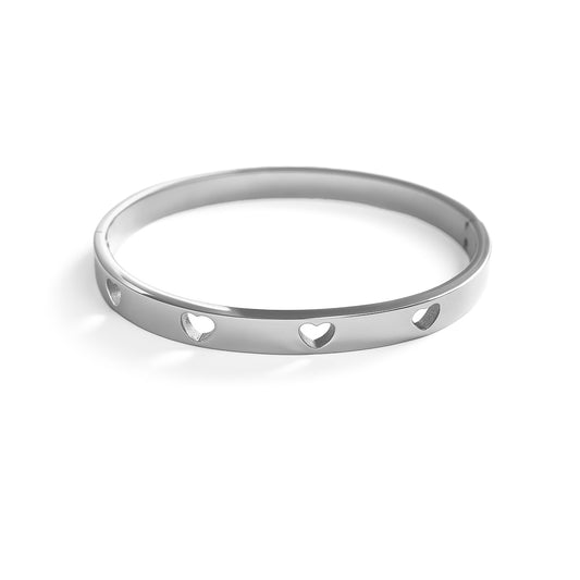 Bracciale rigido cuori vuoti argento