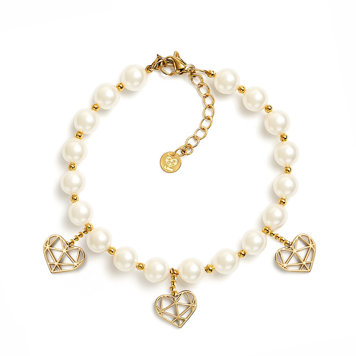 Bracciale perle e cuori oro