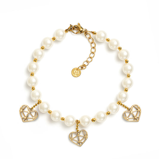 Bracciale perle e cuori oro