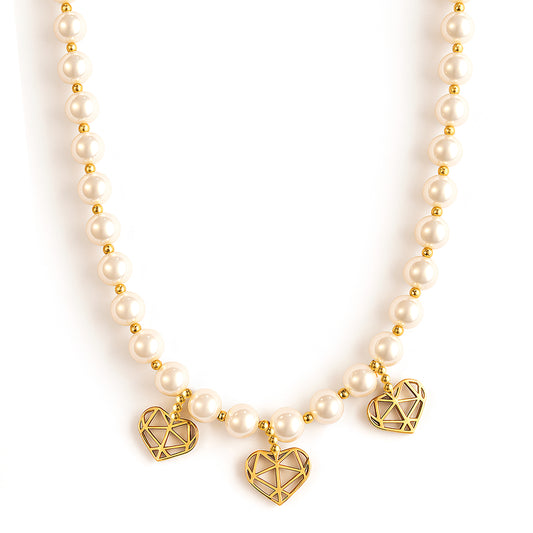 Collana perle cuori oro