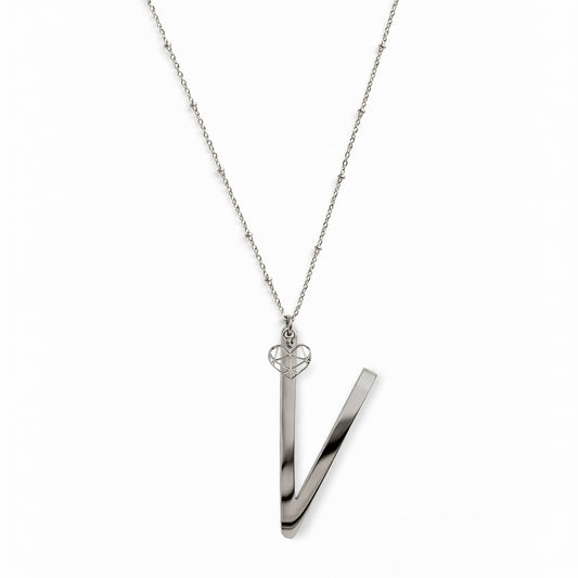 COLLANA LUNGA ABC BIG LETTERA V ARGENTO